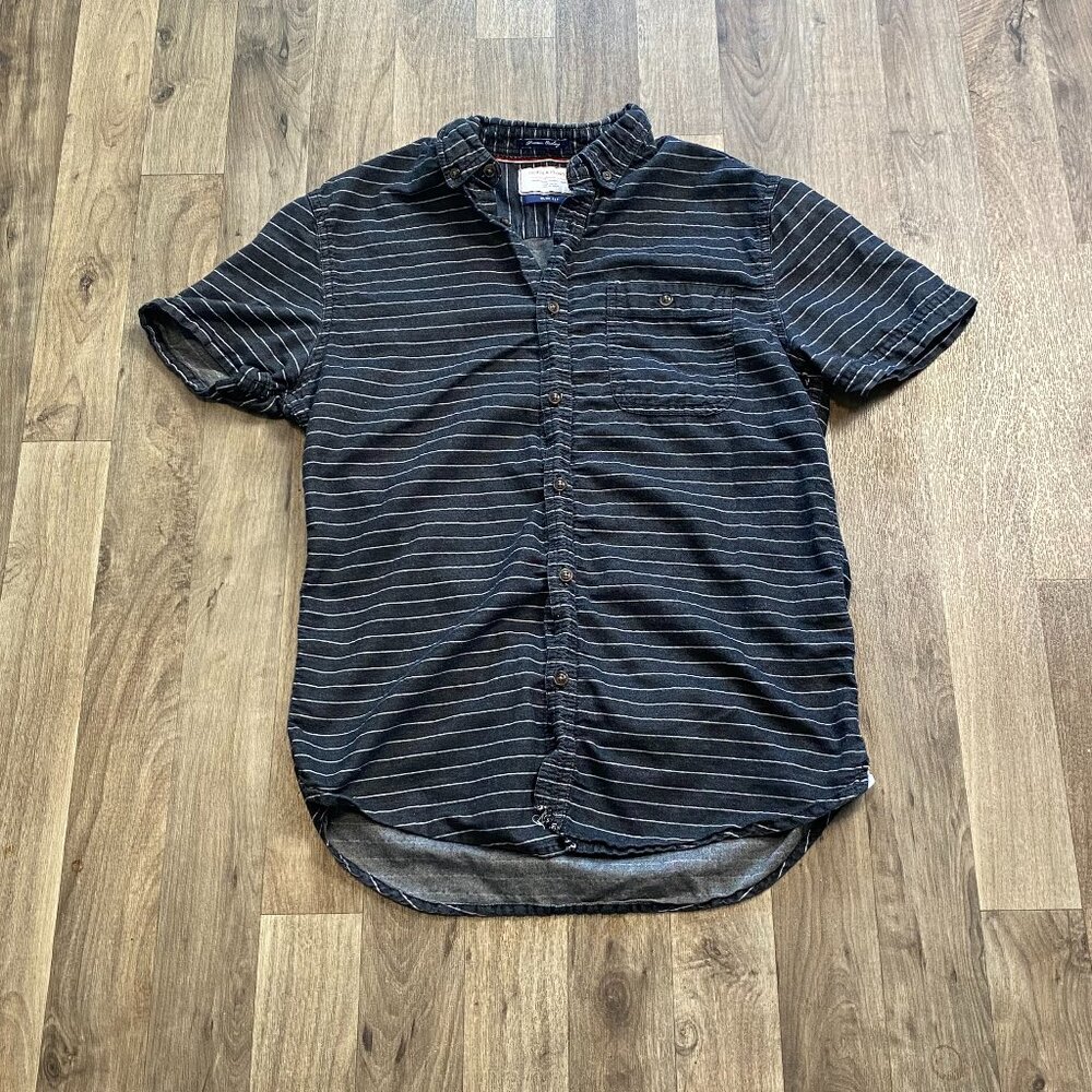 Denim & Flower Slim Fit Striped Dark Gray Button Down Shirt Medium (flawed)